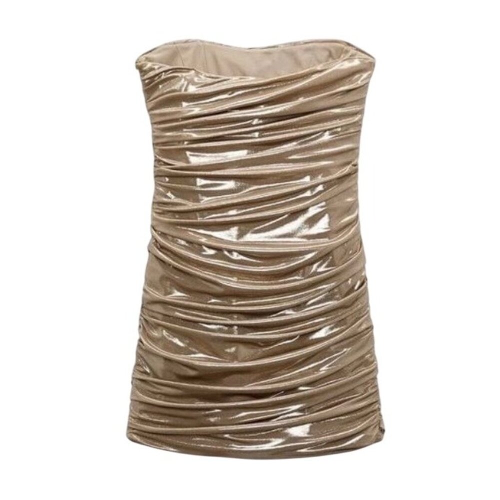 NWT Zara Gold Strapless Ruched Mini Dress • Y2K Baddie Party Club Glam Coquette - Picture 9 of 16
